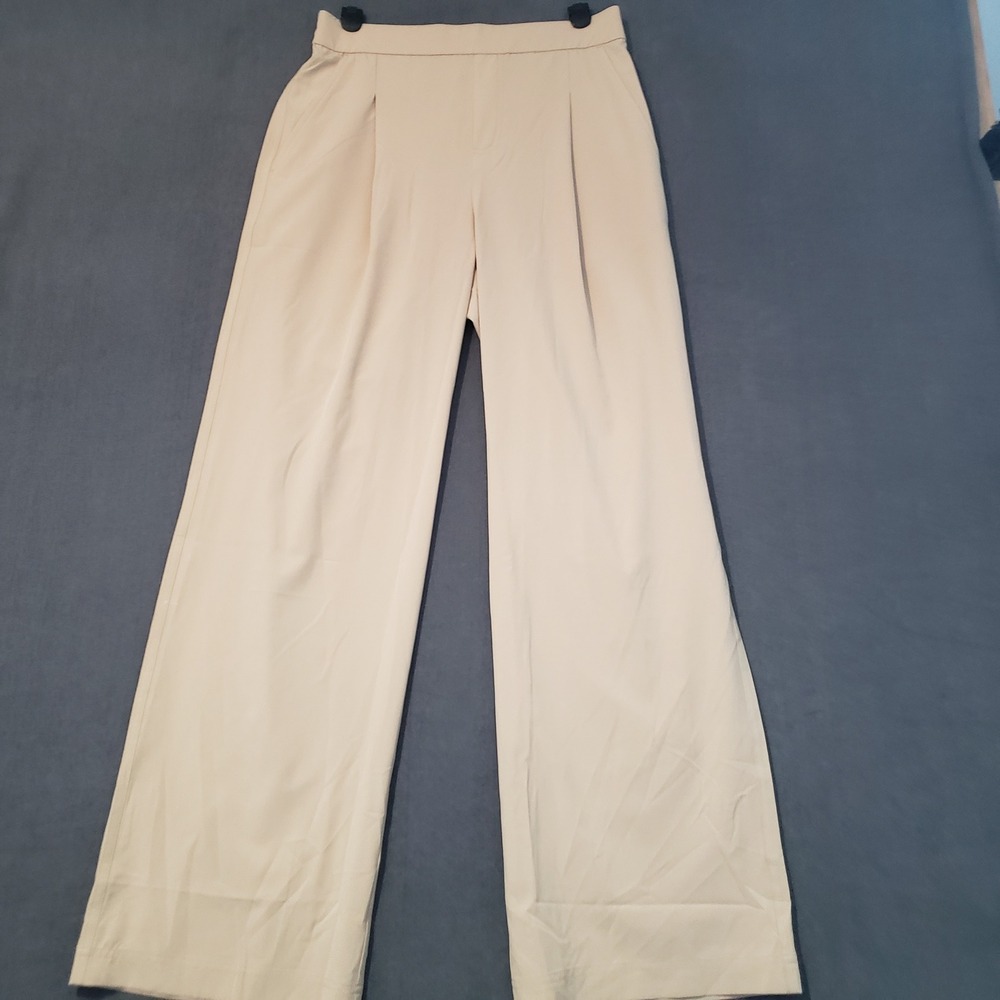 Lou & Grey Wide Leg Pants Womens Size S Tan Beige Pleated‎ Elastic Back Trousers